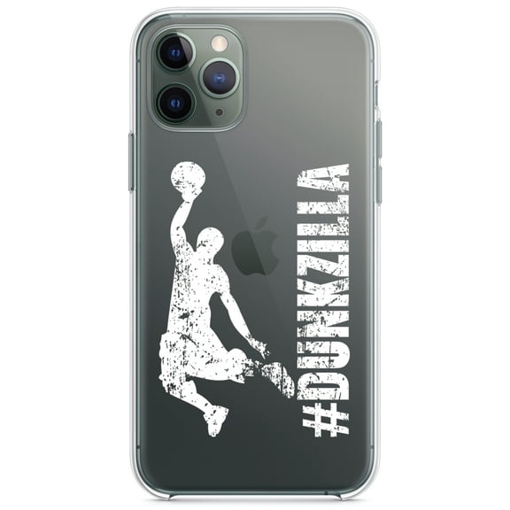 DistinctInk Clear Shockproof Hybrid Case for iPhone 11 Pro (5.8" Screen) - TPU Bumper Acrylic Back Tempered Glass Screen Protector - #Dunkzilla Dunk Basketball