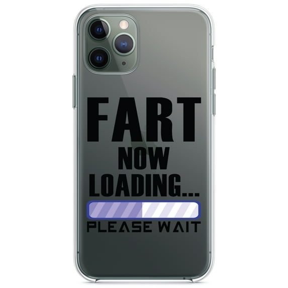 DistinctInk Clear Shockproof Hybrid Case for iPhone 11 Pro (5.8" Screen) - TPU Bumper Acrylic Back Tempered Glass Screen Protector - Fart Now Loading - Please Wait