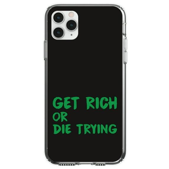 DistinctInk Clear Shockproof Hybrid Case for iPhone 11 Pro (5.8" Screen) - TPU Bumper, Acrylic Back, Tempered Glass Screen Protector - Get Rich or Die Trying - Black & Green