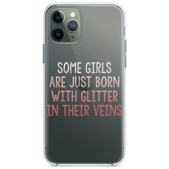 DistinctInk Clear Shockproof Hybrid Case for iPhone 11 Pro (5.8" Screen) - TPU Bumper Acrylic Back Tempered Glass Screen Protector - Some Girls Are Just Born with Glitter in Their Veins