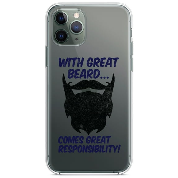 DistinctInk Clear Shockproof Hybrid Case for iPhone 11 Pro (5.8" Screen) - TPU Bumper Acrylic Back Tempered Glass Screen Protector - With Great Beard Comes Great Responsibility