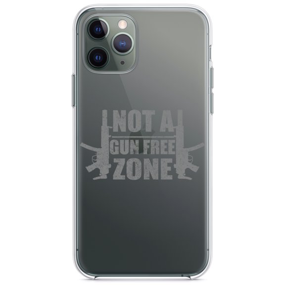 DistinctInk Clear Shockproof Hybrid Case for iPhone 11 Pro (5.8" Screen) - TPU Bumper Acrylic Back Tempered Glass Screen Protector - Not a Gun Free Zone