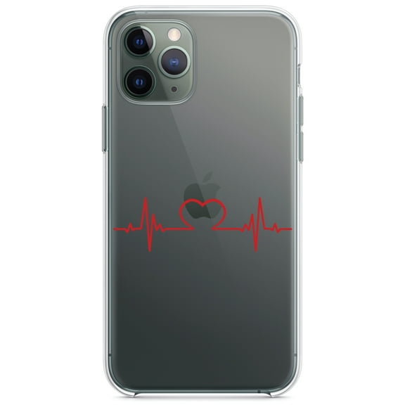 DistinctInk Clear Shockproof Hybrid Case for iPhone 11 Pro (5.8" Screen) - TPU Bumper Acrylic Back Tempered Glass Screen Protector - Heart Pulse EKG Red Valentine