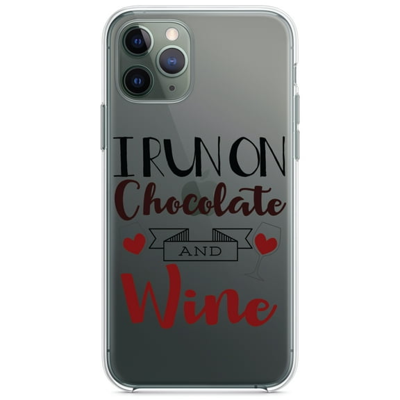 DistinctInk Clear Shockproof Hybrid Case for iPhone 11 Pro (5.8" Screen) - TPU Bumper Acrylic Back Tempered Glass Screen Protector - I Run on Chocolate and Wine