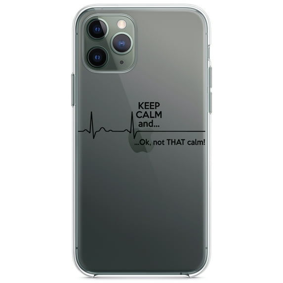 DistinctInk Clear Shockproof Hybrid Case for iPhone 11 Pro (5.8" Screen) - TPU Bumper Acrylic Back Tempered Glass Screen Protector - Keep Calm and…. Flatline