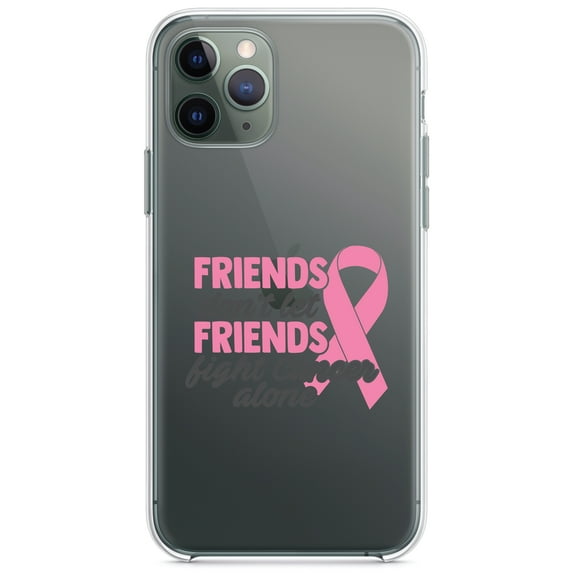 DistinctInk Clear Shockproof Hybrid Case for iPhone 11 Pro (5.8" Screen) - TPU Bumper Acrylic Back Tempered Glass Screen Protector - Don't Let Friends Fight Cancer Alone