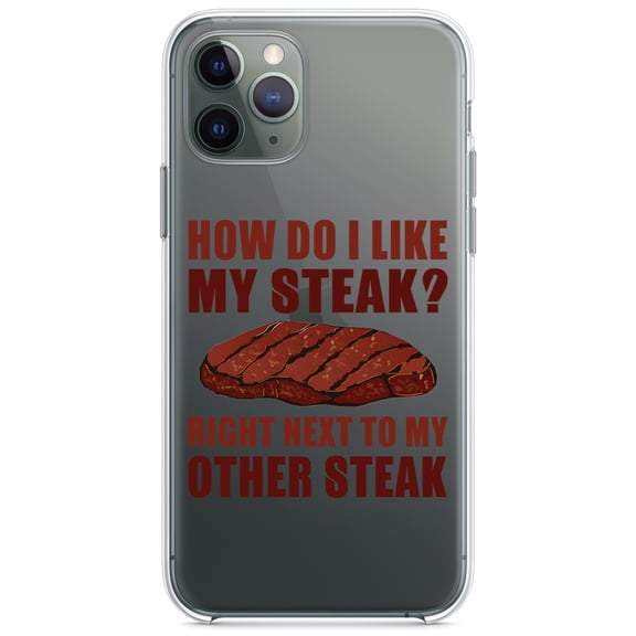 DistinctInk Clear Shockproof Hybrid Case for iPhone 11 Pro (5.8" Screen) - TPU Bumper Acrylic Back Tempered Glass Screen Protector - Like My Steak Next to My Other Steak