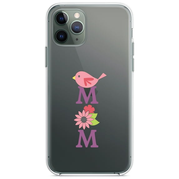 DistinctInk Clear Shockproof Hybrid Case for iPhone 11 Pro (5.8" Screen) - TPU Bumper Acrylic Back Tempered Glass Screen Protector - Mom - Pink Bird & Flowers