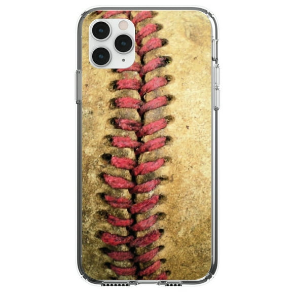 DistinctInk Clear Shockproof Hybrid Case for iPhone 11 Pro (5.8" Screen) - TPU Bumper, Acrylic Back, Tempered Glass Screen Protector - Old Baseball Stitch - Show Your Love of Baseball