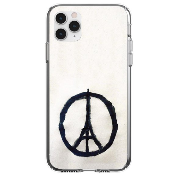 DistinctInk Clear Shockproof Hybrid Case for iPhone 11 Pro (5.8" Screen) - TPU Bumper, Acrylic Back, Tempered Glass Screen Protector - Paris Peace Symbol - Show Your Love of Paris