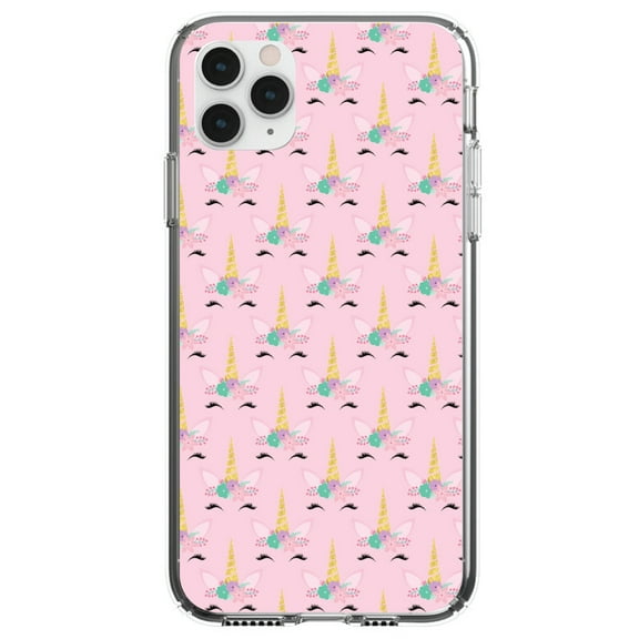 DistinctInk Clear Shockproof Hybrid Case for iPhone 11 Pro (5.8" Screen) - TPU Bumper, Acrylic Back, Tempered Glass Screen Protector - Pastel Unicorn Pattern - Pink Purple Black