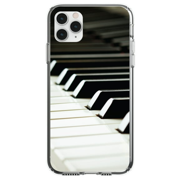 DistinctInk Clear Shockproof Hybrid Case for iPhone 11 Pro (5.8" Screen) - TPU Bumper, Acrylic Back, Tempered Glass Screen Protector - Piano Keys Keyboard