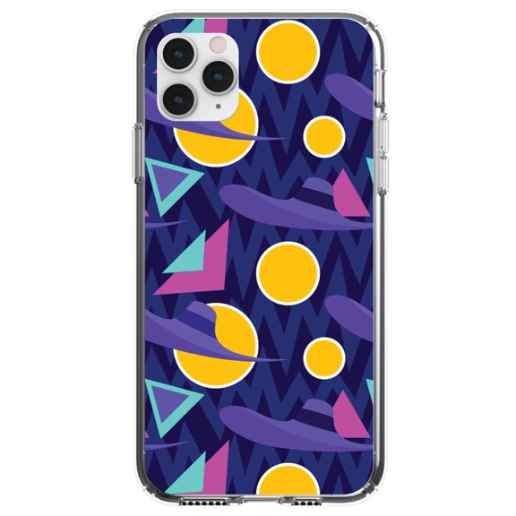 DistinctInk Clear Shockproof Hybrid Case for iPhone 11 Pro (5.8" Screen) - TPU Bumper, Acrylic Back, Tempered Glass Screen Protector - Pink Purple Yellow 90s Pattern - Relive the 90's