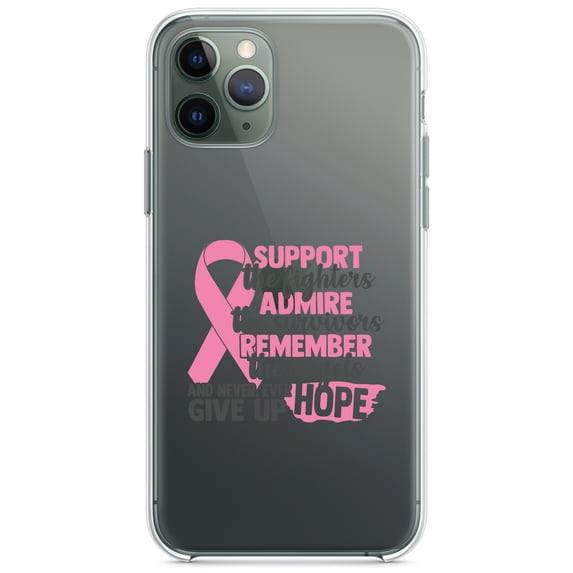 DistinctInk Clear Shockproof Hybrid Case for iPhone 11 Pro (5.8" Screen) - TPU Bumper Acrylic Back Tempered Glass Screen Protector - Pink Ribbon Cancer - Support Admire Remember