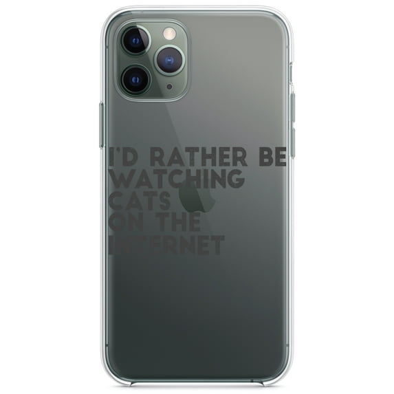 DistinctInk Clear Shockproof Hybrid Case for iPhone 11 Pro (5.8" Screen) - TPU Bumper Acrylic Back Tempered Glass Screen Protector - Rather Be Watch Cats On The Internet