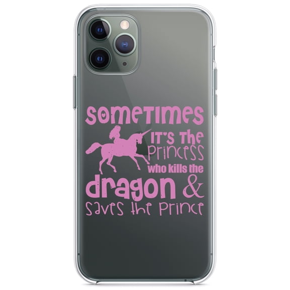 DistinctInk Clear Shockproof Hybrid Case for iPhone 11 Pro (5.8" Screen) - TPU Bumper Acrylic Back Tempered Glass Screen Protector - Sometimes It's the Princess Who Kills the Dragon