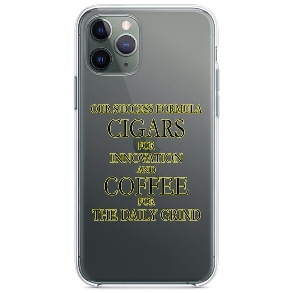 DistinctInk Clear Shockproof Hybrid Case for iPhone 11 Pro (5.8" Screen) - TPU Bumper Acrylic Back Tempered Glass Screen Protector - Success Formula - Cigars & Coffee