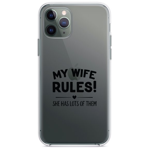 DistinctInk Clear Shockproof Hybrid Case for iPhone 11 Pro (5.8" Screen) - TPU Bumper Acrylic Back Tempered Glass Screen Protector - My Wife Rules! She Has Lots of Them