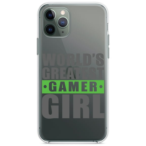 DistinctInk Clear Shockproof Hybrid Case for iPhone 11 Pro (5.8" Screen) - TPU Bumper Acrylic Back Tempered Glass Screen Protector - World's Greatest Gamer Girl Video Games