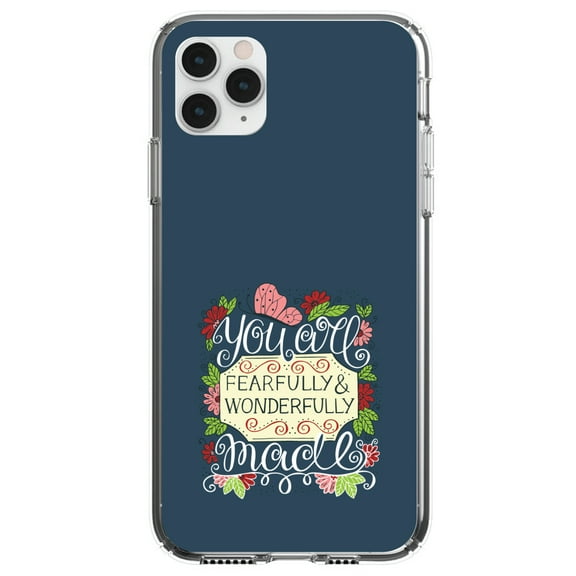 DistinctInk Clear Shockproof Hybrid Case for iPhone 11 Pro (5.8" Screen) - TPU Bumper, Acrylic Back, Tempered Glass Screen Protector - You Are Fearfully & WonDefully Made