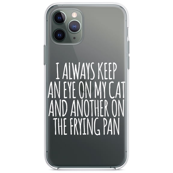 DistinctInk Clear Shockproof Hybrid Case for iPhone 11 Pro MAX (6.5" Screen) - TPU Bumper Acrylic Back Tempered Glass Screen Protector - Always Keep Eye on Cat and on Frying Pan