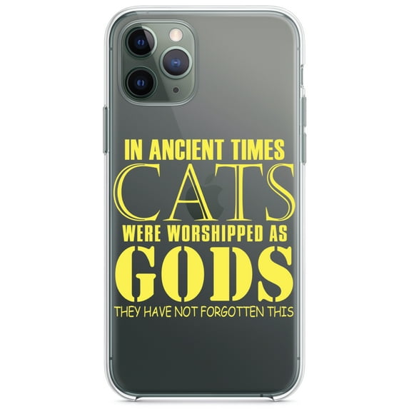 DistinctInk Clear Shockproof Hybrid Case for iPhone 11 Pro MAX (6.5" Screen) - TPU Bumper Acrylic Back Tempered Glass Screen Protector - Ancient Times, Cats Worshipped As Gods