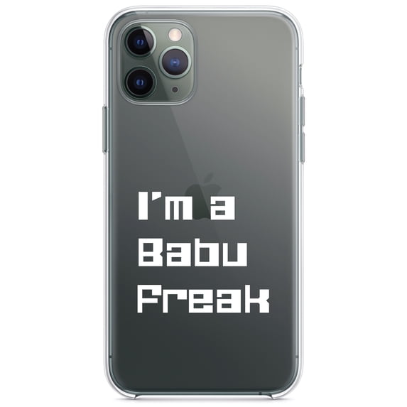 DistinctInk Clear Shockproof Hybrid Case for iPhone 11 Pro MAX (6.5" Screen) - TPU Bumper Acrylic Back Tempered Glass Screen Protector - I'm a Babu Freak