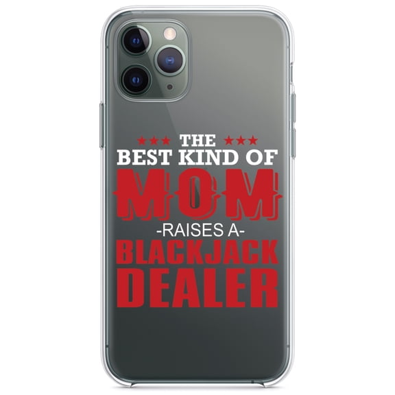 DistinctInk Clear Shockproof Hybrid Case for iPhone 11 Pro MAX (6.5" Screen) - TPU Bumper Acrylic Back Tempered Glass Screen Protector - Best Mom Raises a Blackjack Dealer