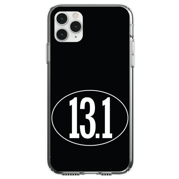 DistinctInk Clear Shockproof Hybrid Case for iPhone 11 Pro MAX (6.5" Screen) - TPU Bumper, Acrylic Back, Tempered Glass Screen Protector - Black White 13.1 Half Marathon Run - Love of Running