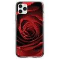 thumbnail image 1 of DistinctInk Clear Shockproof Hybrid Case for iPhone 11 Pro MAX (6.5" Screen) - TPU Bumper, Acrylic Back, Tempered Glass Screen Protector - Dew Covered Red Rose, 1 of 2
