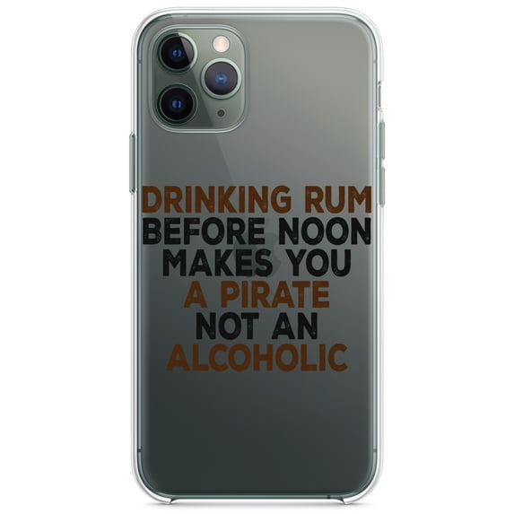 DistinctInk Clear Shockproof Hybrid Case for iPhone 11 Pro MAX (6.5" Screen) - TPU Bumper Acrylic Back Tempered Glass Screen Protector - Drinking Rum Before Noon Makes You A Pirate