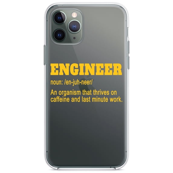 DistinctInk Clear Shockproof Hybrid Case for iPhone 11 Pro MAX (6.5" Screen) - TPU Bumper Acrylic Back Tempered Glass Screen Protector - Engineer Definition - Caffeine and Last Minute