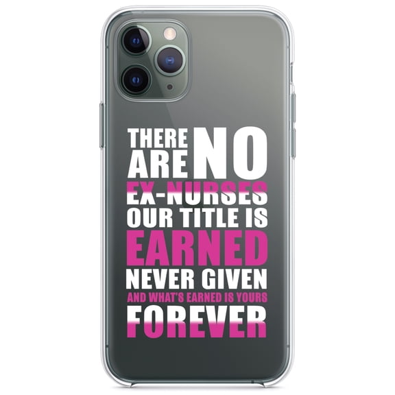 DistinctInk Clear Shockproof Hybrid Case for iPhone 11 Pro MAX (6.5" Screen) - TPU Bumper Acrylic Back Tempered Glass Screen Protector - No Ex Nurses Title is Earned Forever