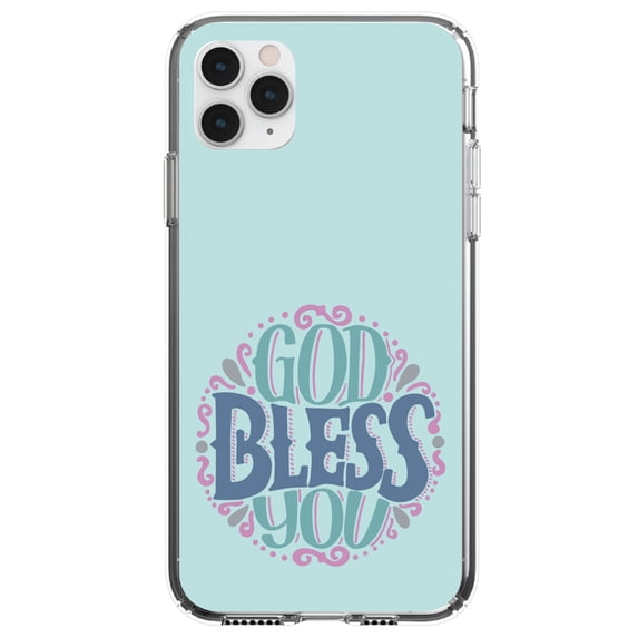 DistinctInk Clear Shockproof Hybrid Case for iPhone 11 Pro MAX (6.5" Screen) - TPU Bumper, Acrylic Back, Tempered Glass Screen Protector - God Bless You - Circle Floral