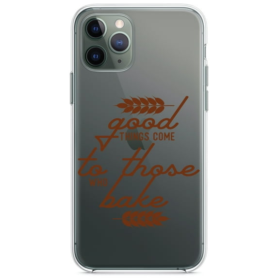 DistinctInk Clear Shockproof Hybrid Case for iPhone 11 Pro MAX (6.5" Screen) - TPU Bumper Acrylic Back Tempered Glass Screen Protector - Good Things Come to Those Who Bake