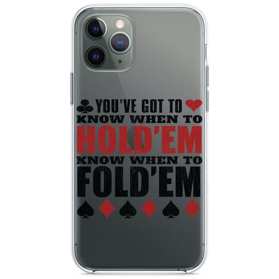 DistinctInk Clear Shockproof Hybrid Case for iPhone 11 Pro MAX (6.5" Screen) - TPU Bumper Acrylic Back Tempered Glass Screen Protector - You've Got to Know When to Hold 'Em Fold 'Em