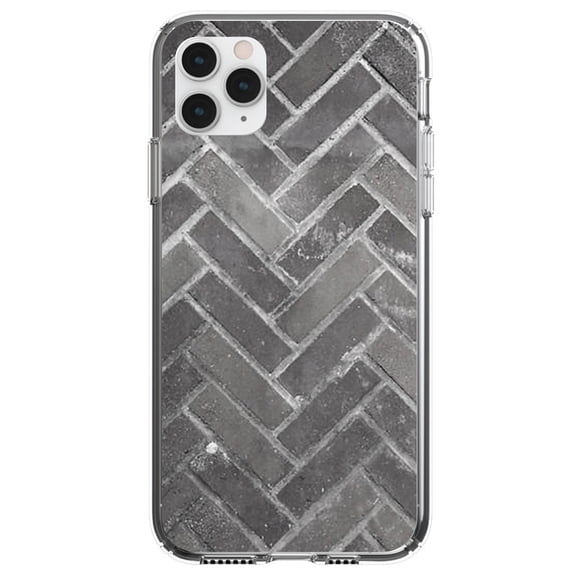 DistinctInk Clear Shockproof Hybrid Case for iPhone 11 Pro MAX (6.5" Screen) - TPU Bumper, Acrylic Back, Tempered Glass Screen Protector - Herringbone Brick Floor
