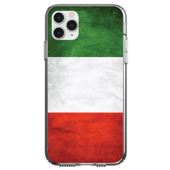 DistinctInk Clear Shockproof Hybrid Case for iPhone 11 Pro MAX (6.5" Screen) - TPU Bumper, Acrylic Back, Tempered Glass Screen Protector - Italy Flag Old Weathered Red White Green - Love of Italy