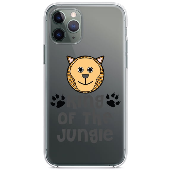 DistinctInk Clear Shockproof Hybrid Case for iPhone 11 Pro MAX (6.5" Screen) - TPU Bumper Acrylic Back Tempered Glass Screen Protector - King of the Jungle - Lion