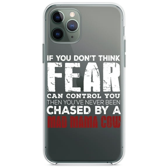 DistinctInk Clear Shockproof Hybrid Case for iPhone 11 Pro MAX (6.5" Screen) - TPU Bumper Acrylic Back Tempered Glass Screen Protector - Never Been Chased By A Mad Mama Cow