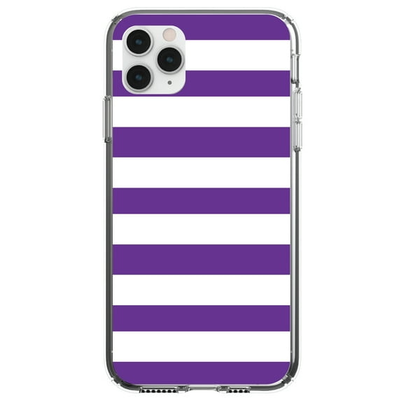 DistinctInk Clear Shockproof Hybrid Case for iPhone 11 Pro MAX (6.5" Screen) - TPU Bumper, Acrylic Back, Tempered Glass Screen Protector - Purple & White Bold Horizontal Stripes