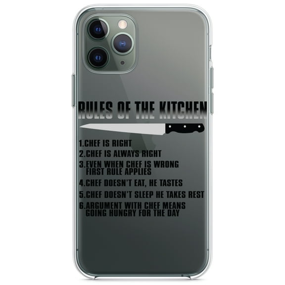 DistinctInk Clear Shockproof Hybrid Case for iPhone 11 Pro MAX (6.5" Screen) - TPU Bumper Acrylic Back Tempered Glass Screen Protector - Rules of the Kitchen - Chef Is Right