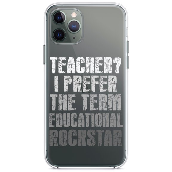 DistinctInk Clear Shockproof Hybrid Case for iPhone 11 Pro MAX (6.5" Screen) - TPU Bumper Acrylic Back Tempered Glass Screen Protector - Teacher I Prefer Educational Rockstar