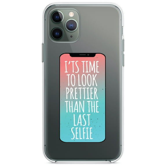 DistinctInk Clear Shockproof Hybrid Case for iPhone 11 Pro MAX (6.5" Screen) - TPU Bumper Acrylic Back Tempered Glass Screen Protector - Time To Look Prettier Than the Last Selfie
