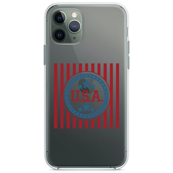 DistinctInk Clear Shockproof Hybrid Case for iPhone 11 Pro MAX (6.5" Screen) - TPU Bumper Acrylic Back Tempered Glass Screen Protector - USA Banner Flag Red White & Blue