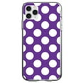 thumbnail image 1 of DistinctInk Clear Shockproof Hybrid Case for iPhone 11 Pro MAX (6.5" Screen) - TPU Bumper, Acrylic Back, Tempered Glass Screen Protector - White & Purple Polka Dots, 1 of 2
