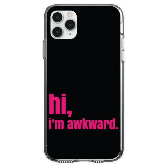 DistinctInk Clear Hybrid Case for Apple iPhone 12 (6.1" Screen) - Black Hot Pink "hi, I'm awkward. - Lightweight Grip