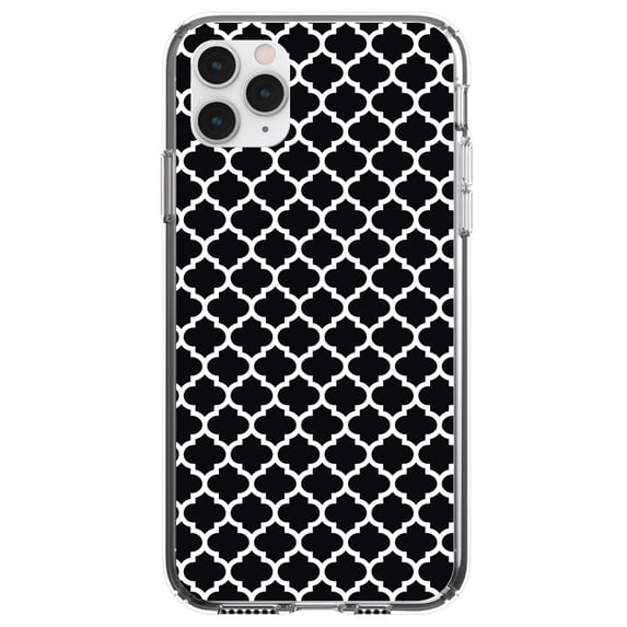 DistinctInk Clear Hybrid Case for Apple iPhone 12 (6.1" Screen) - Black White Moroccan Lattice - Slim Profile Design