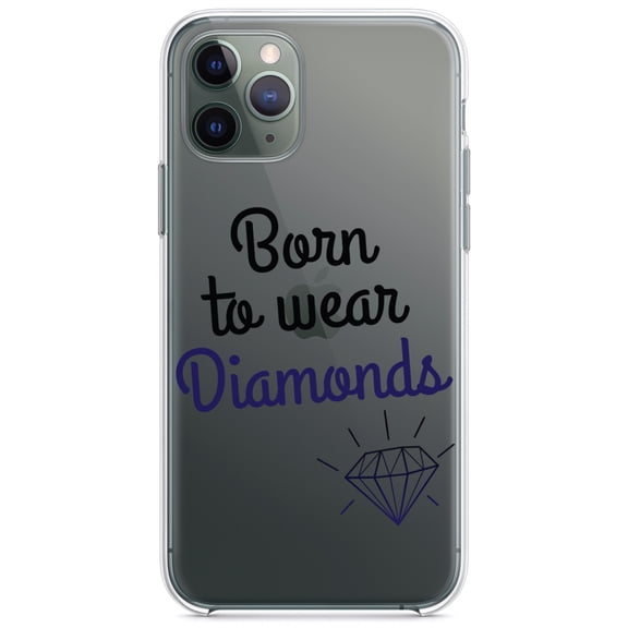 DistinctInk Clear Hybrid Case for Apple iPhone 12 (6.1" Screen) - Born to Wear Diamonds - Shockproof Protection
