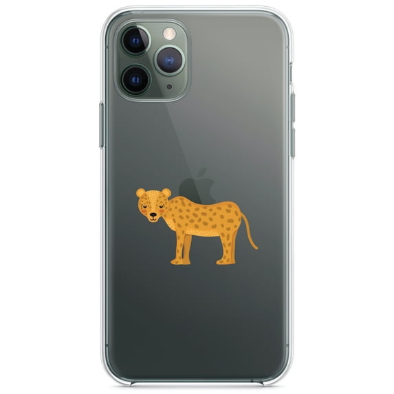 DistinctInk Clear Hybrid Case for Apple iPhone 12 (6.1" Screen) - Cartoon Cheetah Leopard - Wireless Charging Compatible